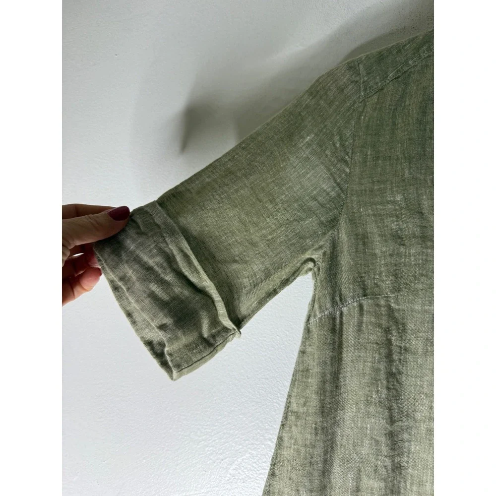 United Colors of Benetton v neck linen tunic dress short sleeve green size XS